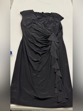 American Living Black Capped-Sleeve Ruffle Draped Dress